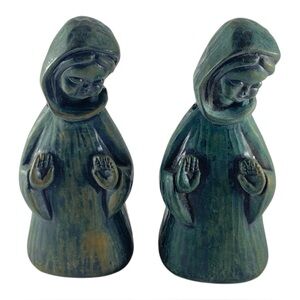 Vintage Plastic Christmas Praying Angel Figurines Hong Kong Made Green